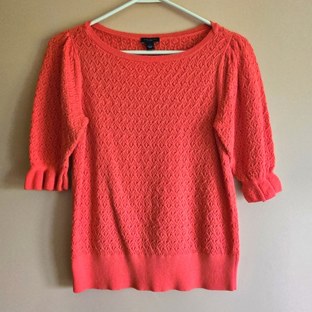 Ann Taylor Knit Ruffle Cuff Sweater, S (PTP=16.25") - Picture 1 of 3